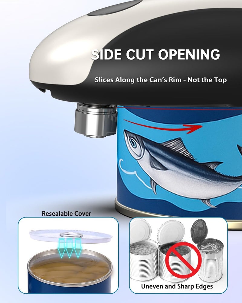 CircleJoy Rechargeable Electric Can Opener, One-Touch Automatic Can Opening with Lid Remover & Smooth Edge Cutting, Food-Safe, Easy to Use for Seniors and Arthritis, Black White - Image 2