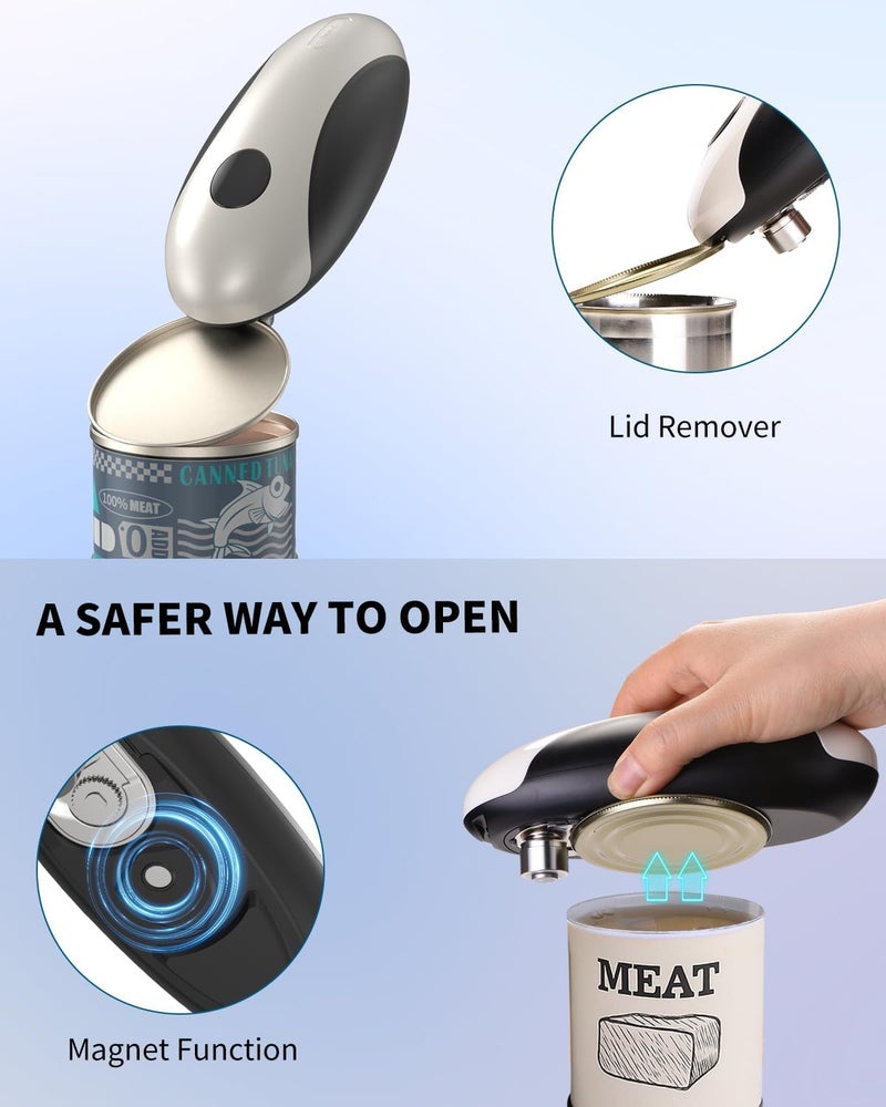 CircleJoy Rechargeable Electric Can Opener, One-Touch Automatic Can Opening with Lid Remover & Smooth Edge Cutting, Food-Safe, Easy to Use for Seniors and Arthritis, Black White - Image 5