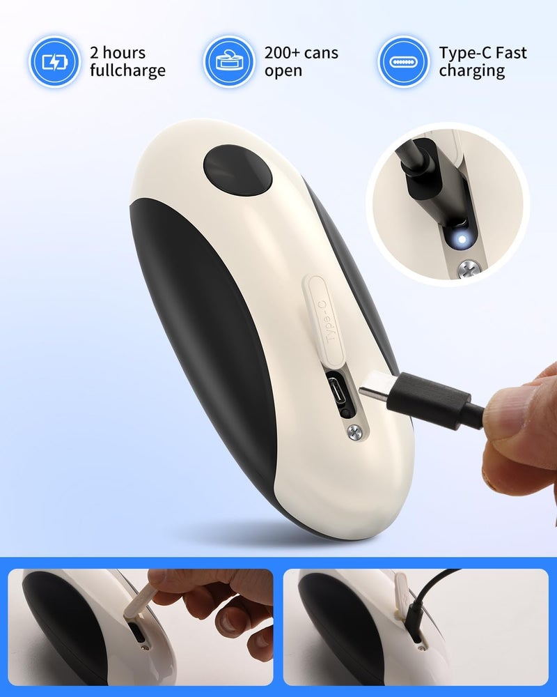 CircleJoy Rechargeable Electric Can Opener, One-Touch Automatic Can Opening with Lid Remover & Smooth Edge Cutting, Food-Safe, Easy to Use for Seniors and Arthritis, Black White - Image 3