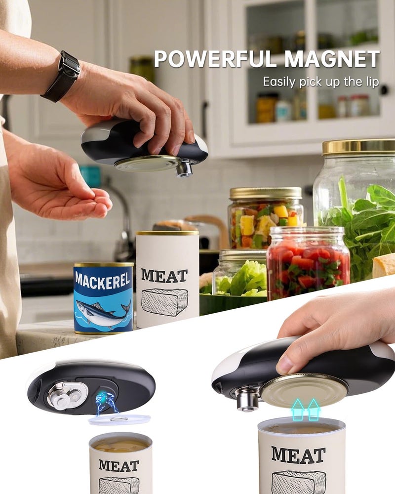 CircleJoy Rechargeable Electric Can Opener, One-Touch Automatic Can Opening with Lid Remover & Smooth Edge Cutting, Food-Safe, Easy to Use for Seniors and Arthritis, Black White - Image 4