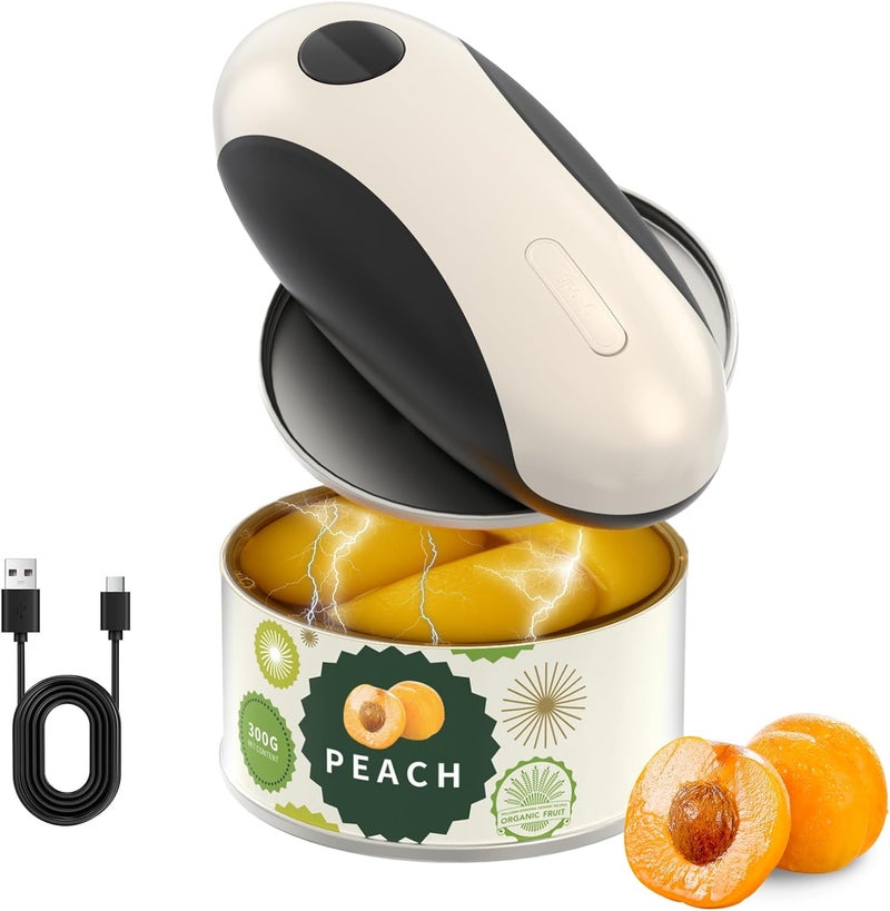 CircleJoy Rechargeable Electric Can Opener, One-Touch Automatic Can Opening with Lid Remover & Smooth Edge Cutting, Food-Safe, Easy to Use for Seniors and Arthritis, Black White - Image 1