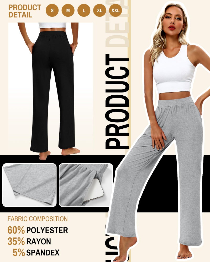 Huukeay 3 Pack Women's Lounge Pants, Cozy Wide Leg Lounge Slacks with Pockets Loose Flowy Yoga Sweatpant Workout Comfy Jogger(Black, Dark Gray, Light Gray,X-Large) - Image 3