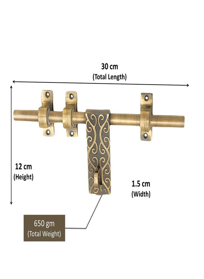 Atom 12 inches Aluminium Door Fittings Aldrop Set | Main Double Door Hardware Aldrops | Lightweight Latch for Home Gate, Brass Antique Finish | 1 Aldrop, (Vine) - Image 3