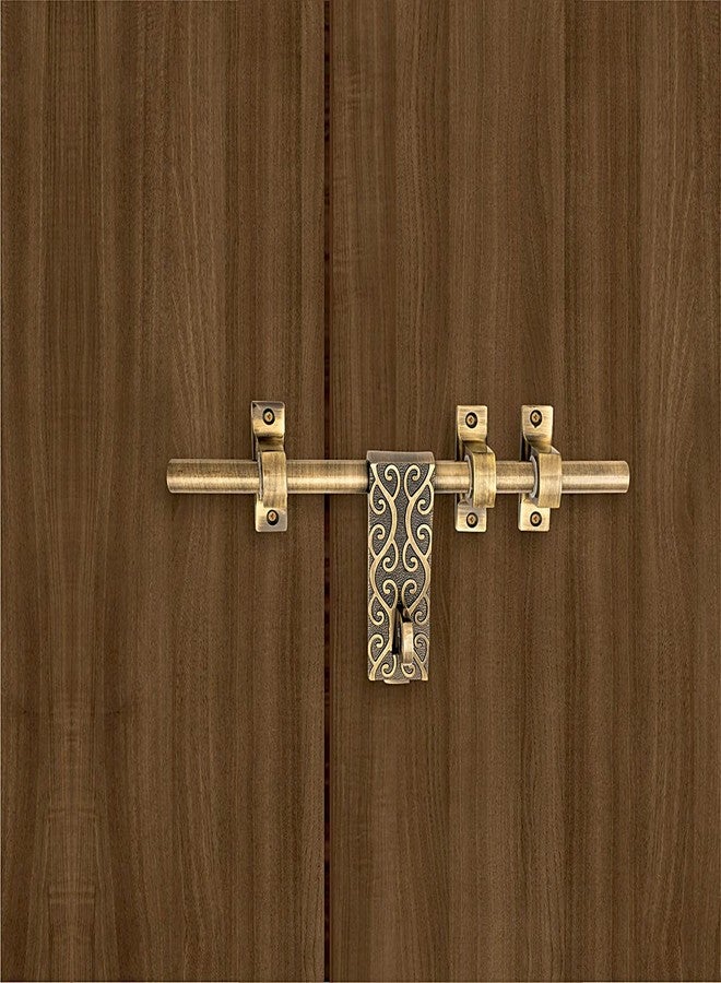 Atom 12 inches Aluminium Door Fittings Aldrop Set | Main Double Door Hardware Aldrops | Lightweight Latch for Home Gate, Brass Antique Finish | 1 Aldrop, (Vine) - Image 1