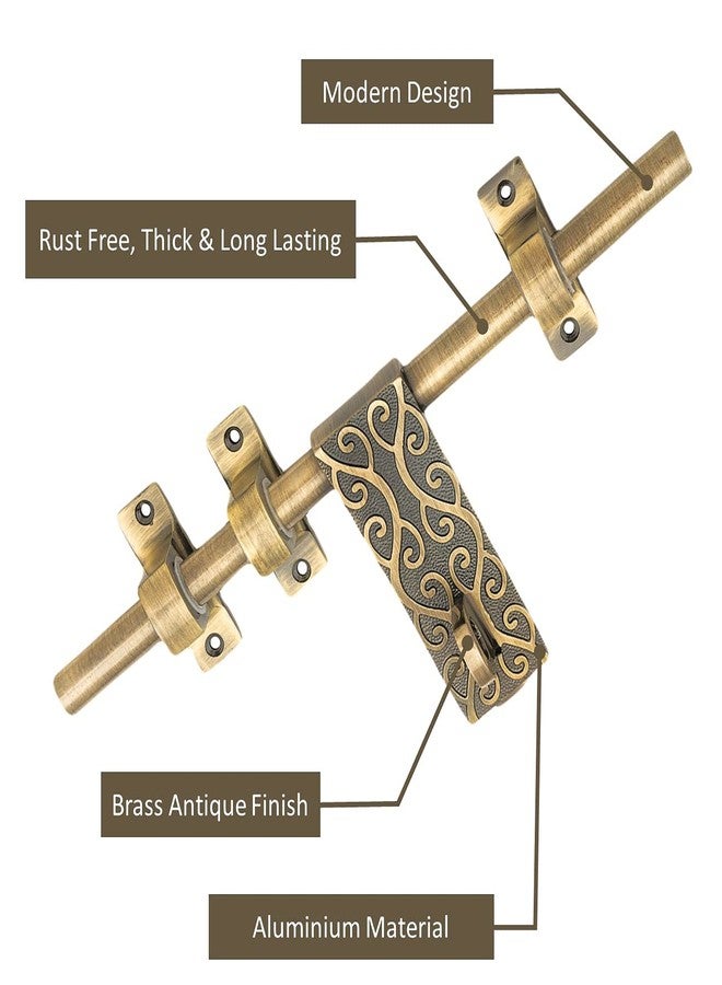 Atom 12 inches Aluminium Door Fittings Aldrop Set | Main Double Door Hardware Aldrops | Lightweight Latch for Home Gate, Brass Antique Finish | 1 Aldrop, (Vine) - Image 2