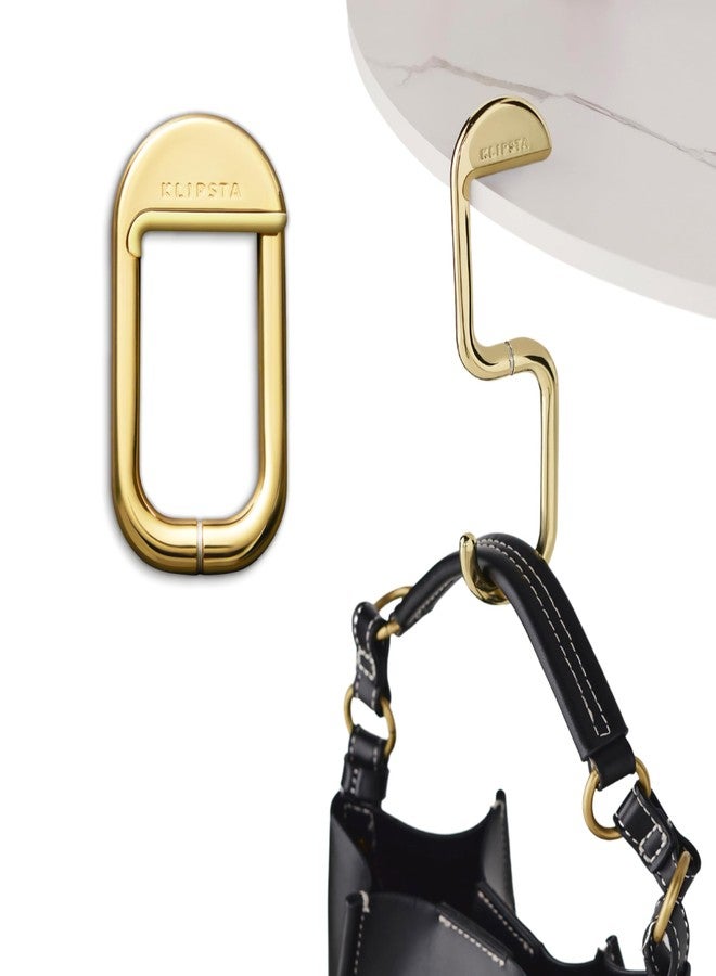 KLIPSTA FLIP Bag Hook - Newly Redesigned. Portable Purse Hanger for Table with Magnetic Closure - Now Holds up to 50 lbs (Gold) - Image 1