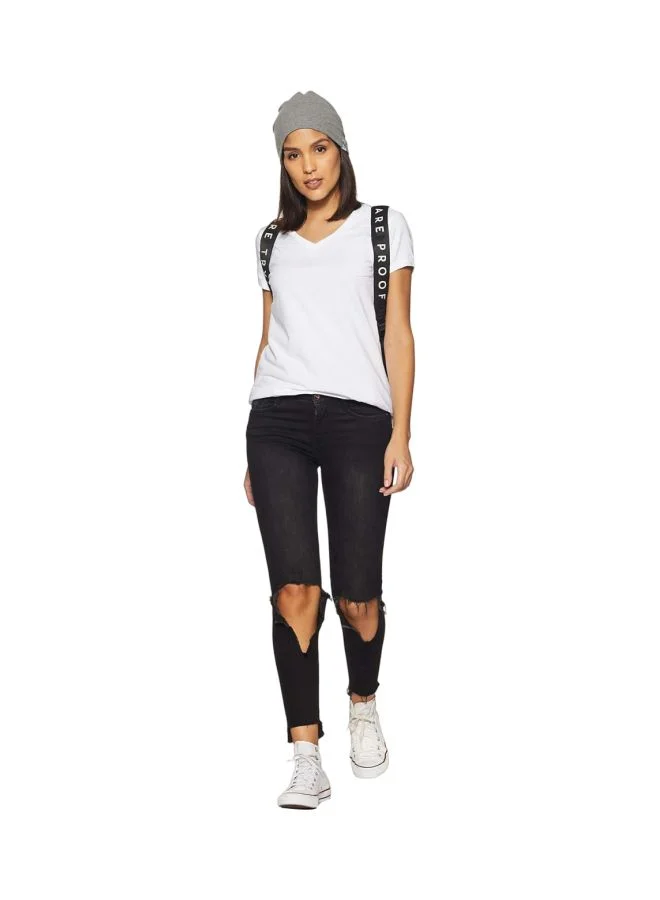 Jockey WHITE 1359 Women Super Combed Cotton Elastane Stretch Regular Fit Solid V Neck Half Sleeve T Shirt for Women | Best Price UAE