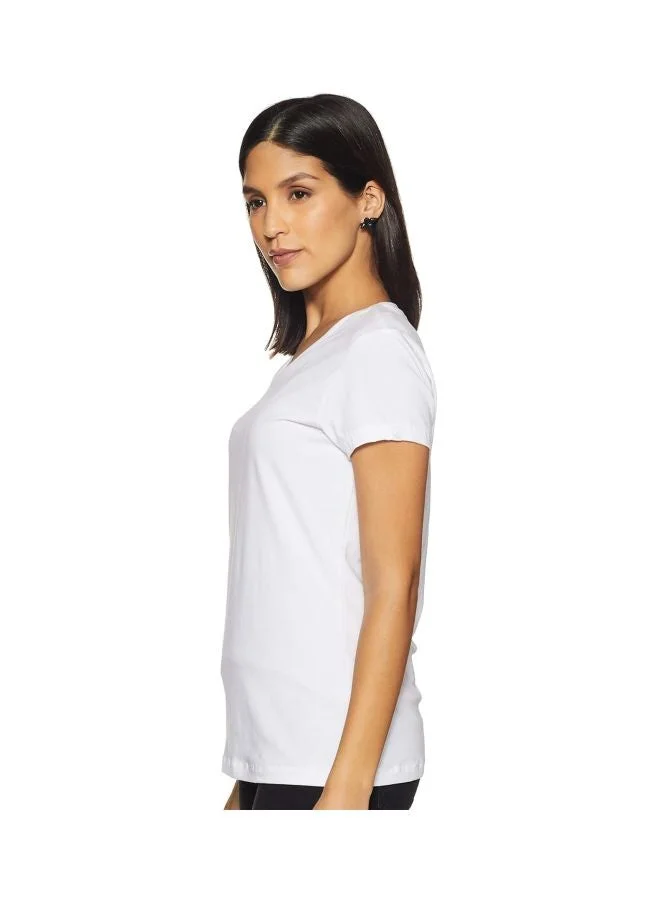 Jockey WHITE 1359 Women Super Combed Cotton Elastane Stretch Regular Fit Solid V Neck Half Sleeve T Shirt for Women | Best Price UAE