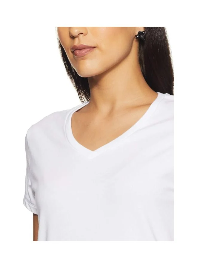 Jockey WHITE 1359 Women Super Combed Cotton Elastane Stretch Regular Fit Solid V Neck Half Sleeve T Shirt for Women | Best Price UAE