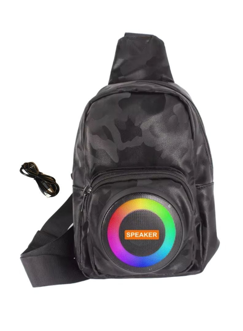 Portable Bluetooth Speaker Bag with RGB Lights & USB Charging – 10W Outdoor Crossbody Chest Backpack with TF/USB/FM Support – M802 Black - Image 1
