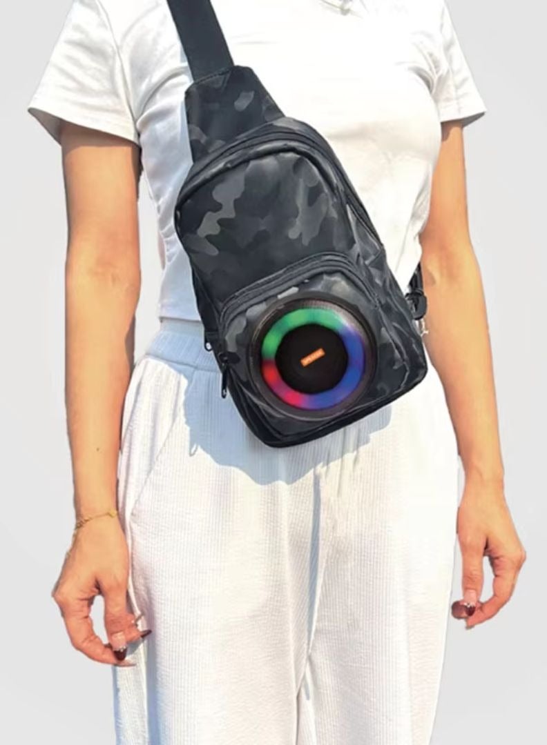 Portable Bluetooth Speaker Bag with RGB Lights & USB Charging – 10W Outdoor Crossbody Chest Backpack with TF/USB/FM Support – M802 Black - Image 2