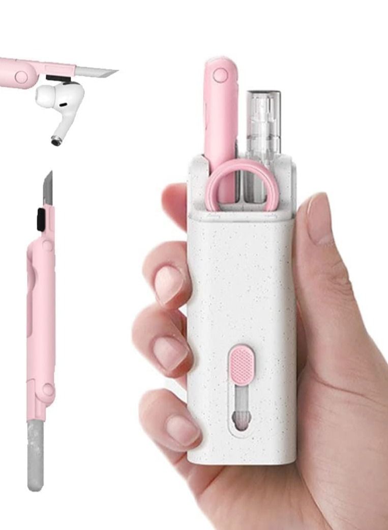 7-In-1 Electronics Cleaner Kit - 7 in 1 Keyboard Bluetooth Headset Cleaning Brush Kit, Portable Multifunctional Cleaning Tool for PC Monitor, Earbud, Cell Phone, Laptop Etc (pink) - Image 1