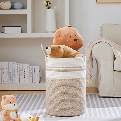 VIPOSCO Large Laundry Hamper, Tall Woven Rope Storage Basket for Blanket, Toys, Dirty Clothes in Living Room, Bathroom, Bedroom - 72L Brown & White - Image 2