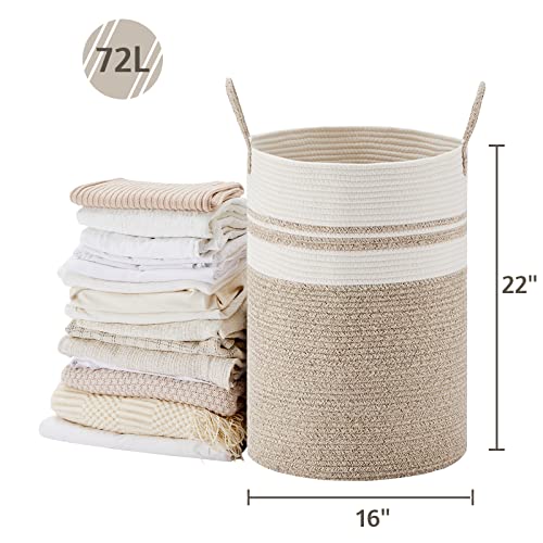 VIPOSCO Large Laundry Hamper, Tall Woven Rope Storage Basket for Blanket, Toys, Dirty Clothes in Living Room, Bathroom, Bedroom - 72L Brown & White - Image 5