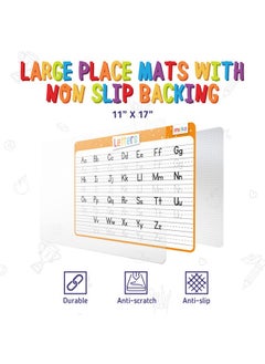 merka merka 4 Pack Educational Placemats for Kids with 7 Dry Erase Markers, Toddler Placemats for Dining Table, Tracing Activity Learn to Write Alphabet, Cursive, Numbers and Colors  - Image 2