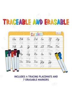 merka merka 4 Pack Educational Placemats for Kids with 7 Dry Erase Markers, Toddler Placemats for Dining Table, Tracing Activity Learn to Write Alphabet, Cursive, Numbers and Colors  - Image 4