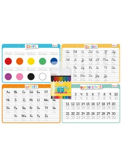 merka merka 4 Pack Educational Placemats for Kids with 7 Dry Erase Markers, Toddler Placemats for Dining Table, Tracing Activity Learn to Write Alphabet, Cursive, Numbers and Colors  - Image 1