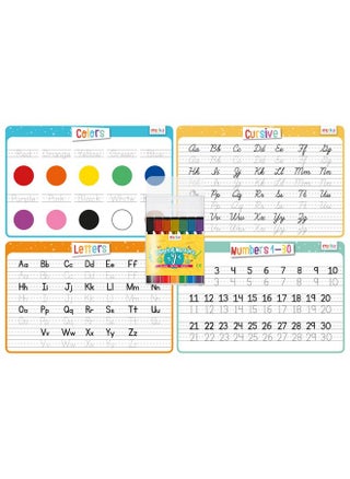 merka 4 Pack Educational Placemats for Kids with 7 Dry Erase Markers, Toddler Placemats for Dining Table, Tracing Activity Learn to Write Alphabet, Cursive, Numbers and Colors - pzsku/Z2ABE179E4886339DB415Z/45/_/1737031315/6250effe-c22c-4ab4-8ab2-426853dad5ee