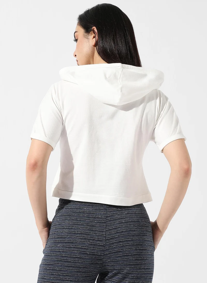 Campus Sutra Women's White Typographic Print Hooded Top