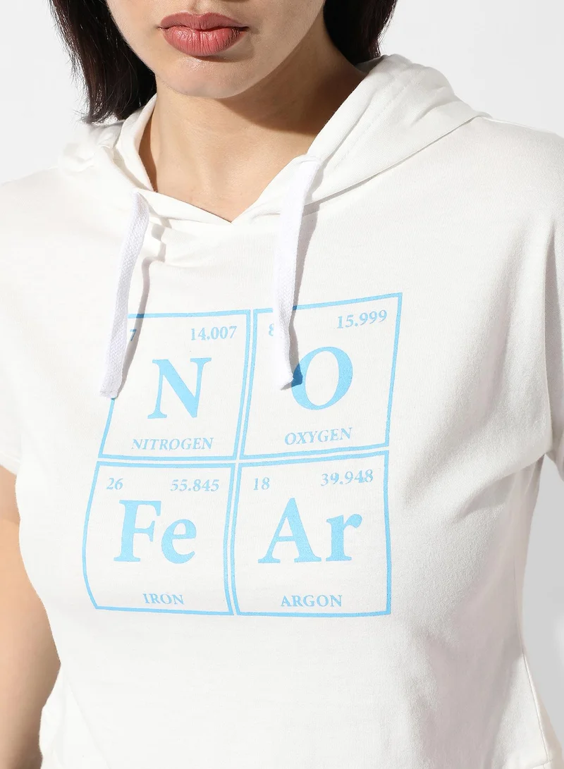 Campus Sutra Women's White Typographic Print Hooded Top