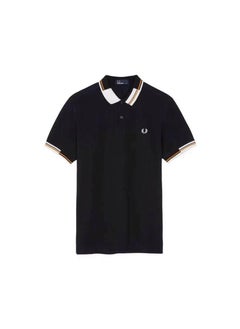 FRED PERRY Cotton summer casual short-sleeved men's polo shirt/black plaid collar  - Image 1