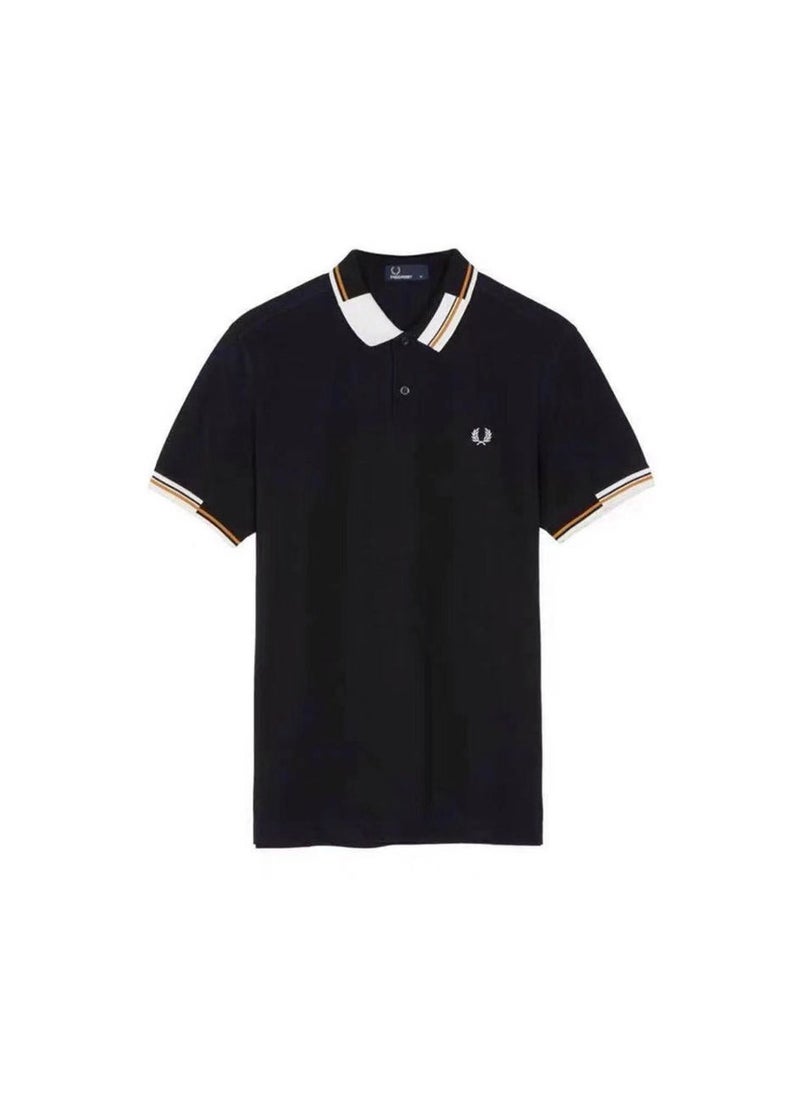 FRED PERRY Cotton summer casual short-sleeved men's polo shirt/black plaid collar  - Image 1
