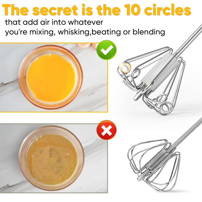 Newness خلاط ويزي ويزي الجديد، خلاط نصف أوتوماتيكي من الفولاذ المقاوم للصدأ للاستخدام المنزلي - أداة متعددة الاستخدامات لخفق البيض، رغوة الحليب، وخفق يدوي - أداة مطبخ للخلط، الخفق، الضرب والتحريك - Image 4