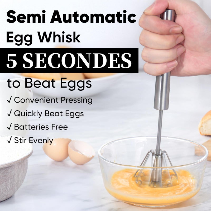 Newness خلاط ويزي ويزي الجديد، خلاط نصف أوتوماتيكي من الفولاذ المقاوم للصدأ للاستخدام المنزلي - أداة متعددة الاستخدامات لخفق البيض، رغوة الحليب، وخفق يدوي - أداة مطبخ للخلط، الخفق، الضرب والتحريك - Image 2