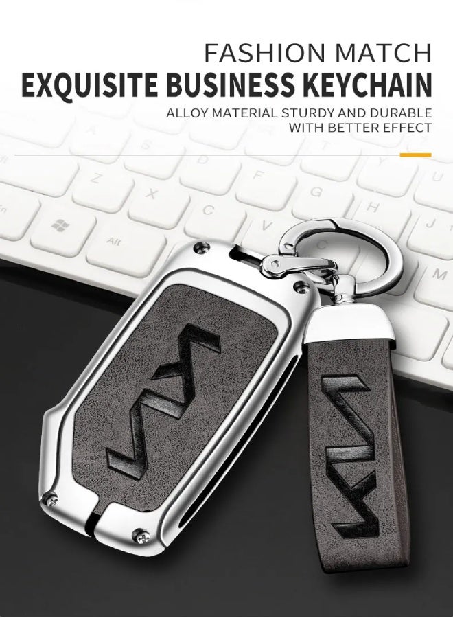 ارواق سلسلة مفاتيح وحماية لمفتاح السيارة من الجلد والمعدن لطرازات كيا سبورتاج R، GT، ستينجر، سورينتو، سيد، سيراتو، فورت، نيرو، سول، وتيلورايد (المشبك فقط). - Image 4