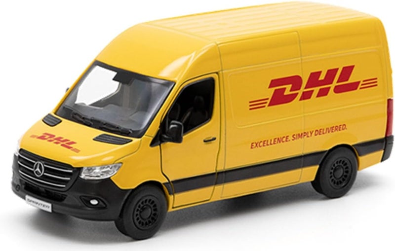 كين سمارت - سيارة نقل بضائع من طراز مرسيدس-بنز سبرينتر، إصدار DHL، مقياس 1:48، نموذج معدني مصبوب، مزود بآلية سحب للتحريك - Image 1