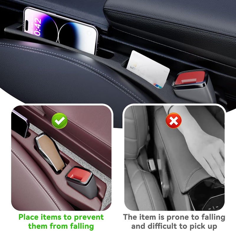 Alieemo Car Seat Gap Filler Organizer, 2PCS Multifunctional Vehicle Fill Gap Blocker with Storage Slot Between Seat & Console, Anti-Drop Auto Interior Organization, Universal Fit (Red) - Image 3