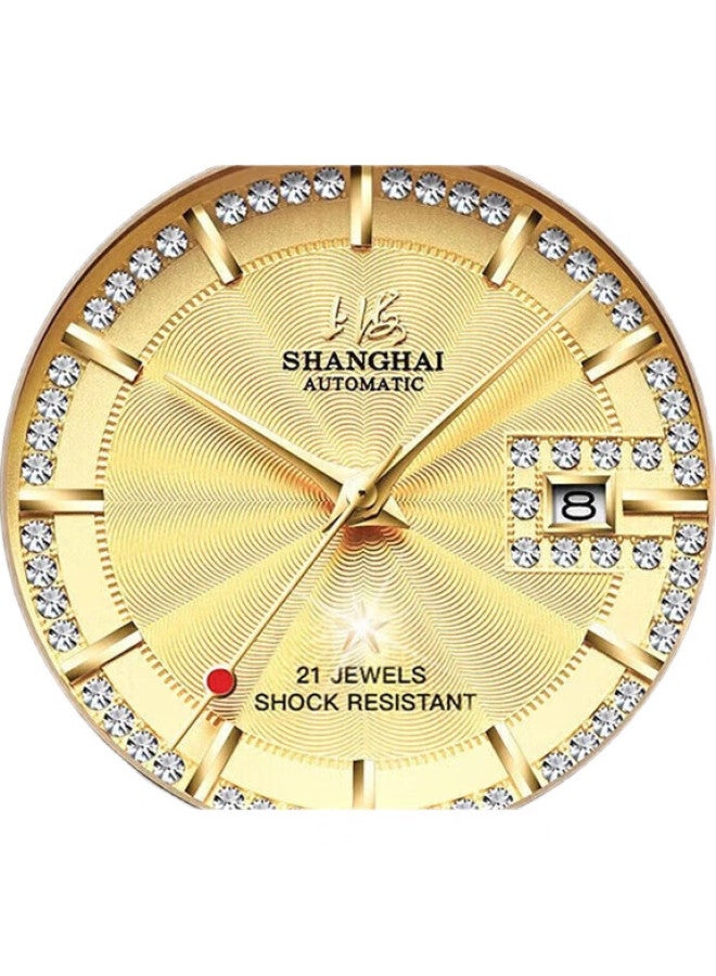 Shanghai ساعة شنغهاي هدية، سلسلة وطنية، الذكرى الخامسة والستون، ساعة ميكانيكية أوتوماتيكية للرجال بذهب 18 قيراط، حزام فولاذي 933-2g - Image 3
