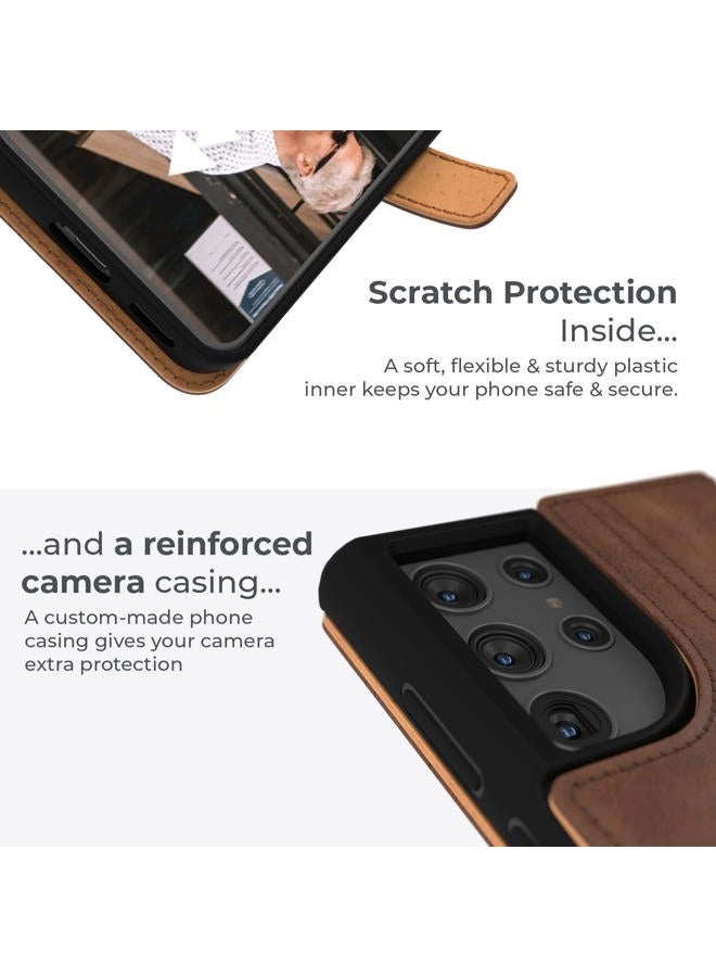 Snakehive Samsung Galaxy S22 Ultra Leather Case | Genuine Leather Wallet Phone Case with Card Holder | Flip Folio Case/Cover with Stand | Compatible with Samsung Galaxy S22 Ultra | (Brown) - Image 4