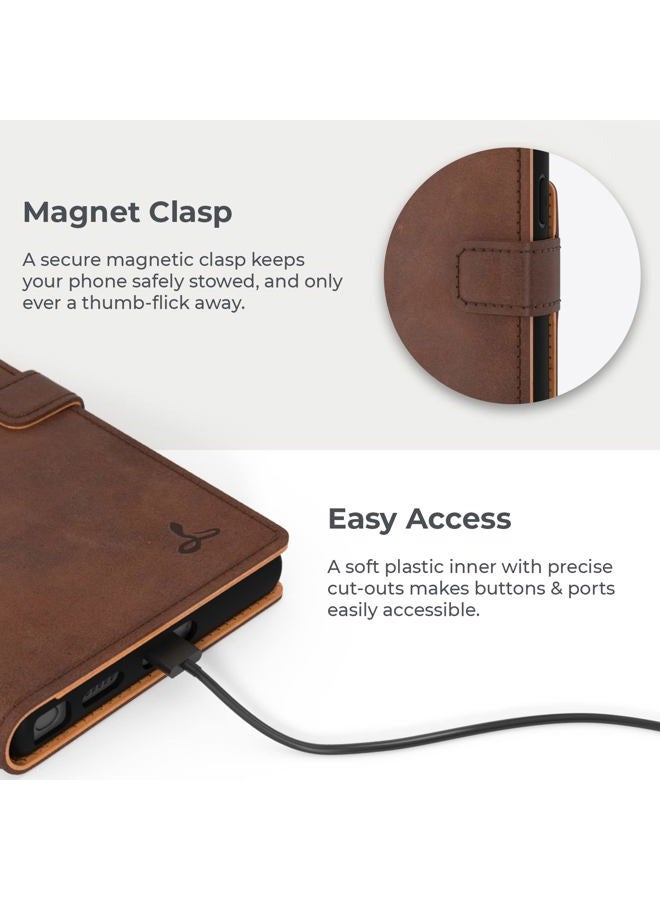 Snakehive Samsung Galaxy S22 Ultra Leather Case | Genuine Leather Wallet Phone Case with Card Holder | Flip Folio Case/Cover with Stand | Compatible with Samsung Galaxy S22 Ultra | (Brown) - Image 3