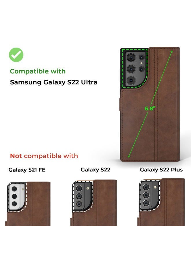Snakehive Samsung Galaxy S22 Ultra Leather Case | Genuine Leather Wallet Phone Case with Card Holder | Flip Folio Case/Cover with Stand | Compatible with Samsung Galaxy S22 Ultra | (Brown) - Image 2