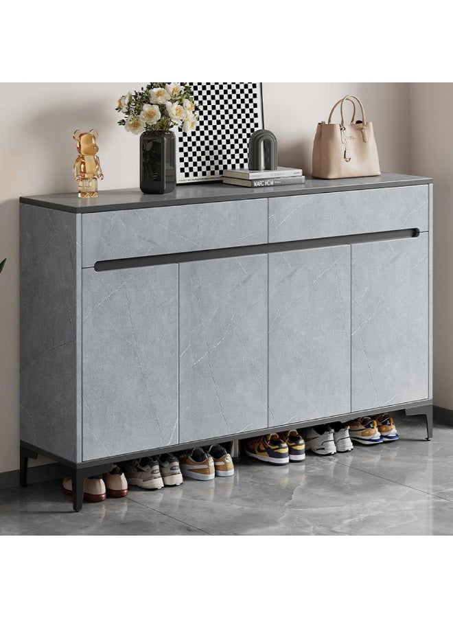 إيونتو خزانة أحذية عصرية بلمسة نهائية بلون الحجر الرمادي - درجان، 4 أبواب، سطح عمل ناعم وأرجل معدنية - Image 1