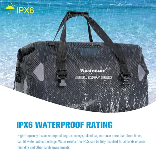 WILD HEART Motorcycle Dry Bag - Waterproof Duffle & Luggage Tail Bag Saddle Bags with Roll Top Closure, Shoulder Straps, Inner Pocket and Straps(66L,Imitation carbon fiber) - Image 2