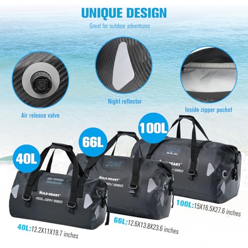 WILD HEART Motorcycle Dry Bag - Waterproof Duffle & Luggage Tail Bag Saddle Bags with Roll Top Closure, Shoulder Straps, Inner Pocket and Straps(66L,Imitation carbon fiber) - Image 4