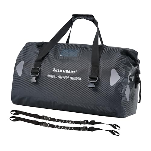 WILD HEART Motorcycle Dry Bag - Waterproof Duffle & Luggage Tail Bag Saddle Bags with Roll Top Closure, Shoulder Straps, Inner Pocket and Straps(66L,Imitation carbon fiber) - Image 1