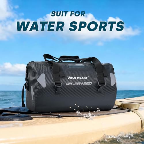 WILD HEART Motorcycle Dry Bag - Waterproof Duffle & Luggage Tail Bag Saddle Bags with Roll Top Closure, Shoulder Straps, Inner Pocket and Straps(66L,Imitation carbon fiber) - Image 5