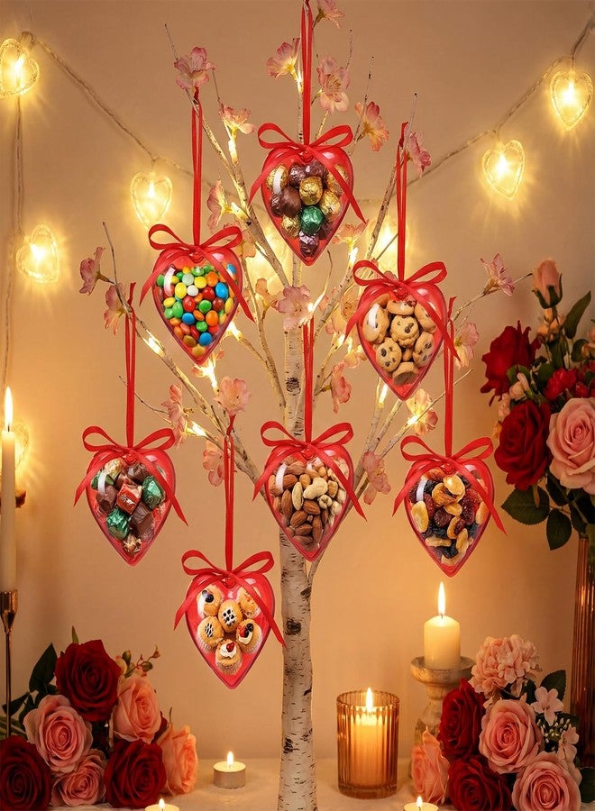 Novabright 24 Pcs Plastic Fillable Heart Ornament Valentine's Day Hanging Ball Heart Valentines Gift with Roll Red Ribbon Christmas Wedding DIY Craft Valentine Party Favor (Red,65/80/100mm) - Image 3