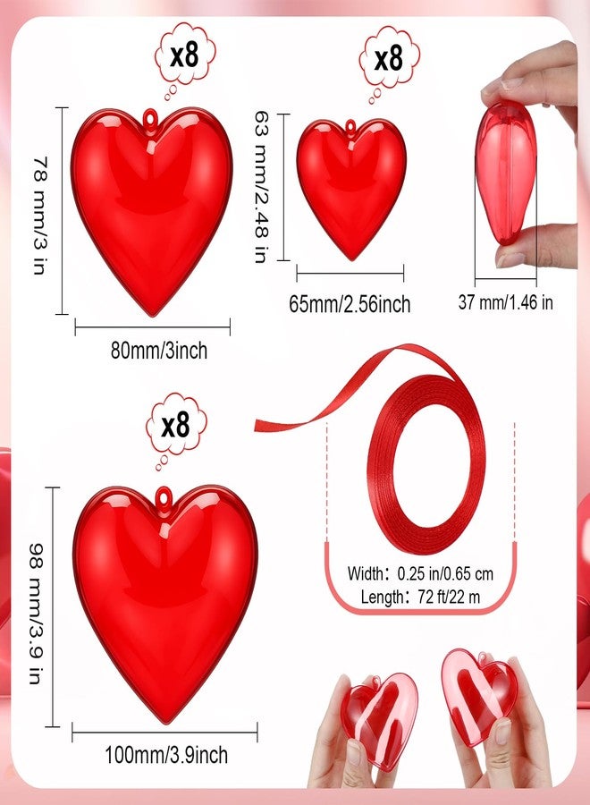 Novabright 24 Pcs Plastic Fillable Heart Ornament Valentine's Day Hanging Ball Heart Valentines Gift with Roll Red Ribbon Christmas Wedding DIY Craft Valentine Party Favor (Red,65/80/100mm) - Image 2