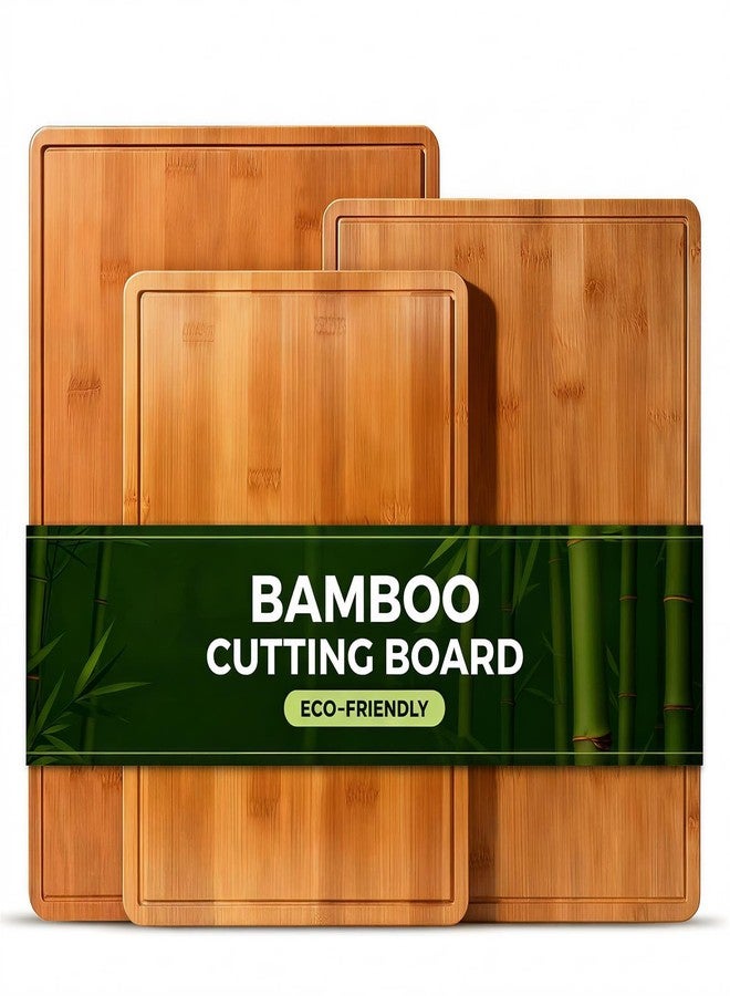 Zarler Carbonized Bamboo Cutting Boards for Kitchen, XL Durable Wood Cutting Board with Juice Grooves and Handles, Set of 3 Solid Charcuterie Board for Meal Prep & Serving (13x9.5, 14.5x10.5, 16x11.5) - Image 1