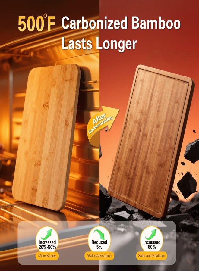 Zarler Carbonized Bamboo Cutting Boards for Kitchen, XL Durable Wood Cutting Board with Juice Grooves and Handles, Set of 3 Solid Charcuterie Board for Meal Prep & Serving (13x9.5, 14.5x10.5, 16x11.5) - Image 3