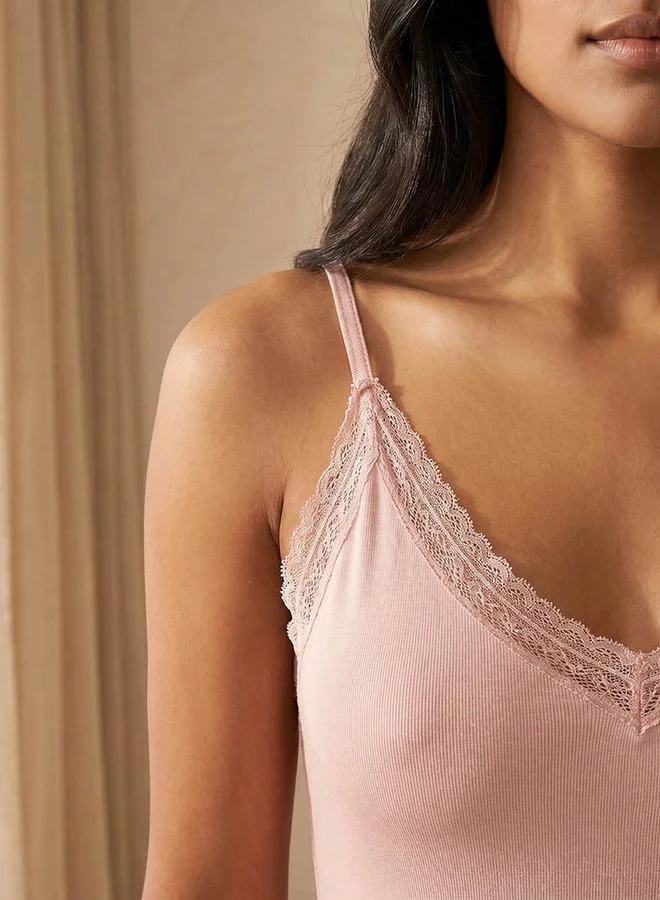 Splash FAV Intimates Knee Length Night Dress Sleeveless Lace Detail