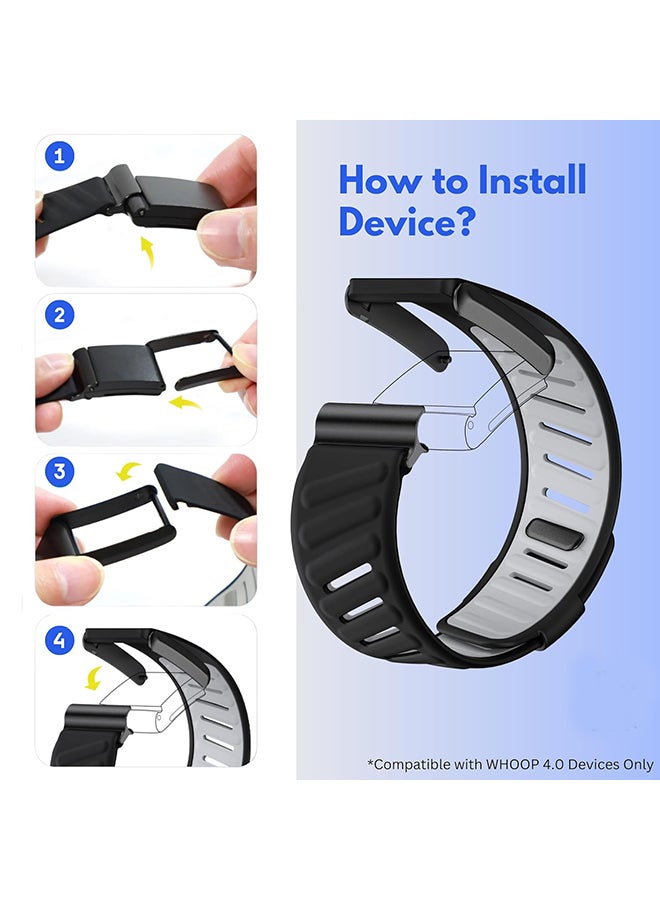 O Ozone Comfort Durable Silicone Wristband Compatible with WHOOP 4.0 Band, Soft Silicone Sports Loop Strap with U Shaped Connector for Men & Women -- Black - Image 3