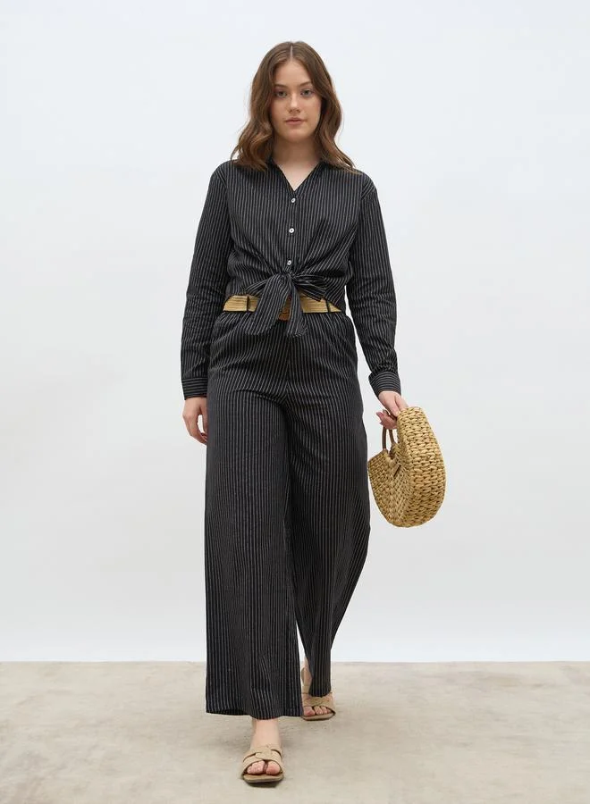 ستايلي Styli Front Knot Striped Shirt and Pants Co-Ords