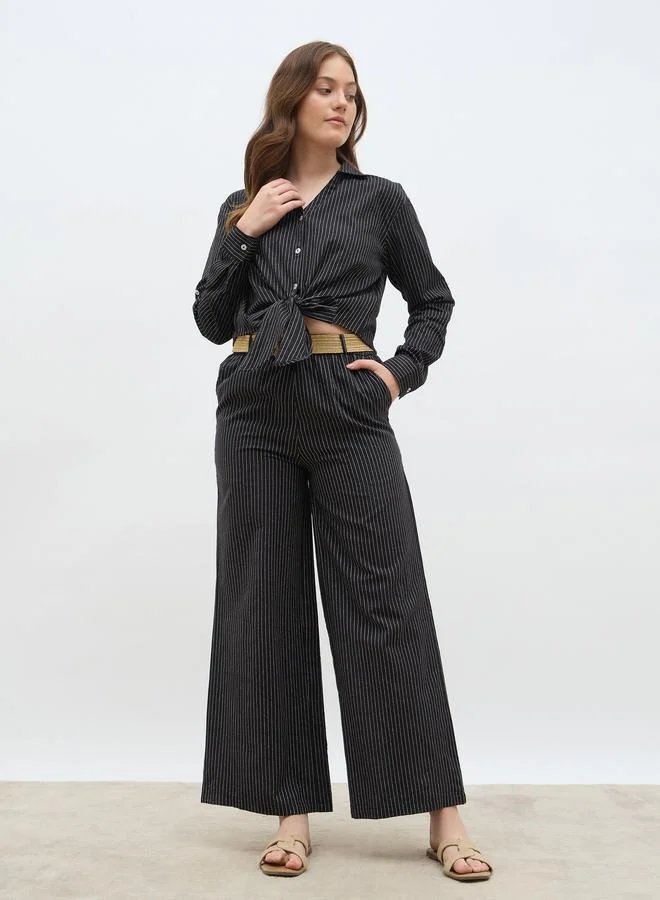 ستايلي Styli Front Knot Striped Shirt and Pants Co-Ords