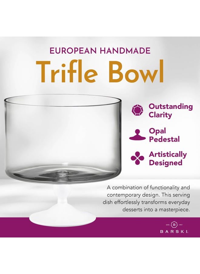 Barski European Beautiful - Glass - Large Trifle Bowl - 9.25" D - 170 oz - with Opal (white) Foot - Made in Europe - Image 2