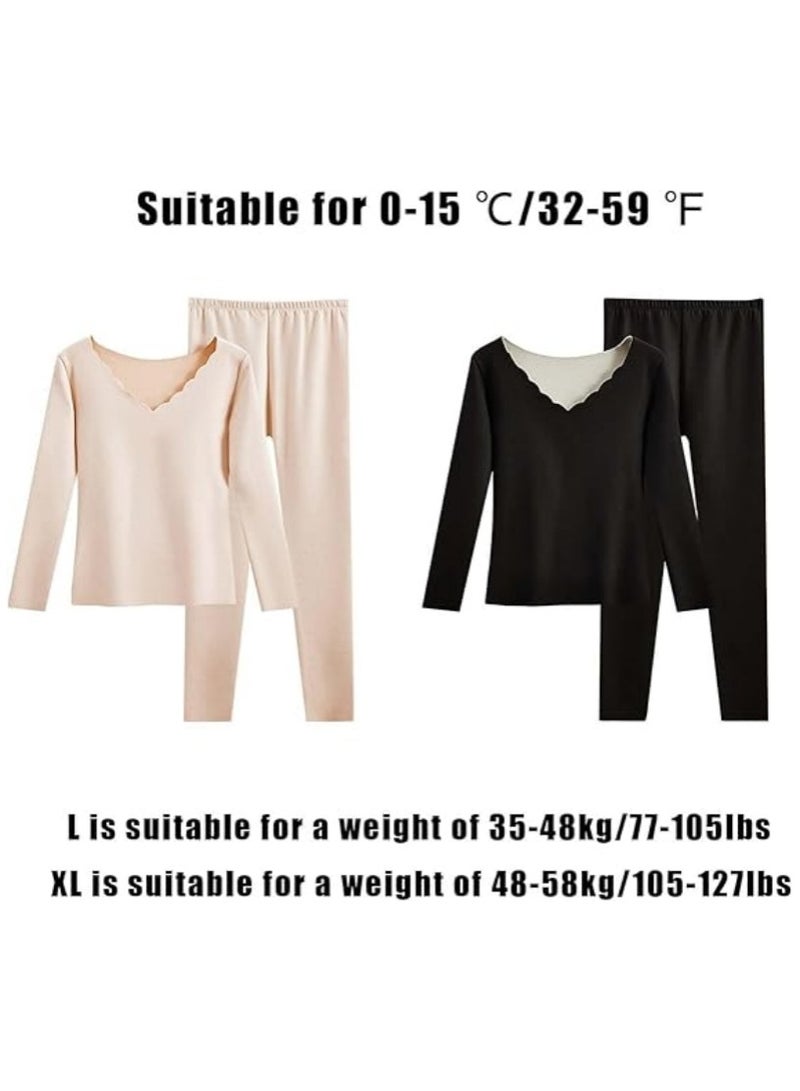 Women's Thermal Underwear Long Johns with Lined Base Layer Cold Weather Pajamas Sets (Beige)  - Image 3
